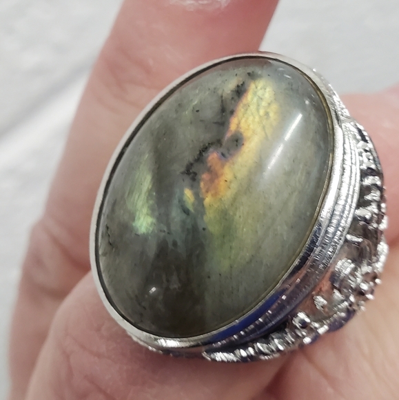 New Men's Labradorite Adjustable 925 Silver Ring. - Picture 3 of 16